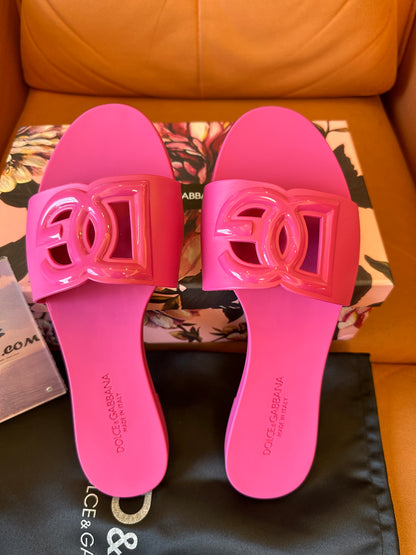 Dolce & Gabbana DG Logo Pink Slide Sandals