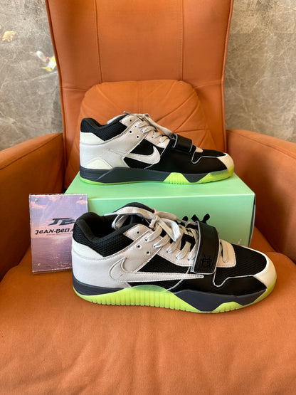 Nike x Travis Scott Style Strap Trainer Sneakers Black White Neon Green Sole
