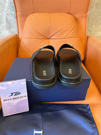 Dior CD Diamond Embossed Logo Slides - Black Rubber Sandals