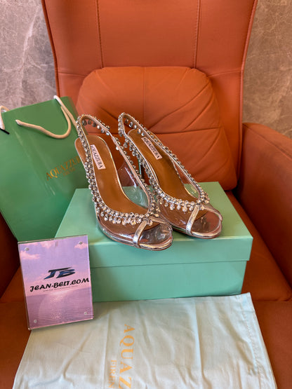 Aquazzura So Nude Crystal Embellished Slingback Heels