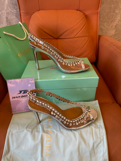 Aquazzura So Nude Crystal Embellished Slingback Heels