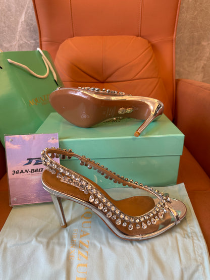 Aquazzura So Nude Crystal Embellished Slingback Heels