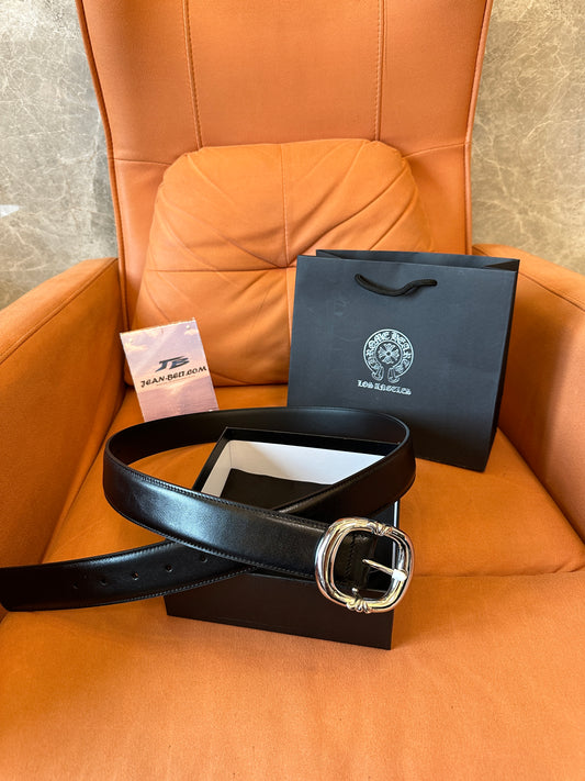 Chrome Hearts Leather Belt Silver Buckle Black