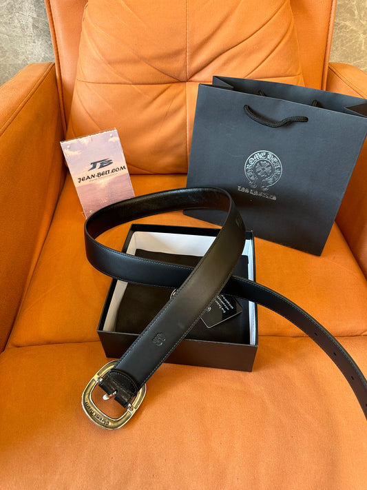 Chrome Hearts Leather Belt Silver Buckle Black