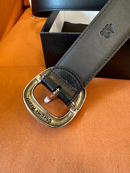 Chrome Hearts Leather Belt Silver Buckle Black