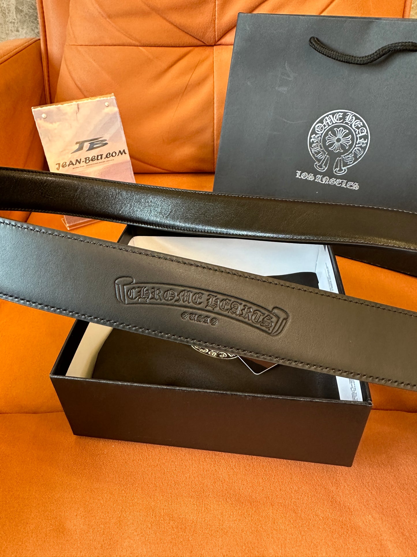 Chrome Hearts Leather Belt Silver Buckle Black