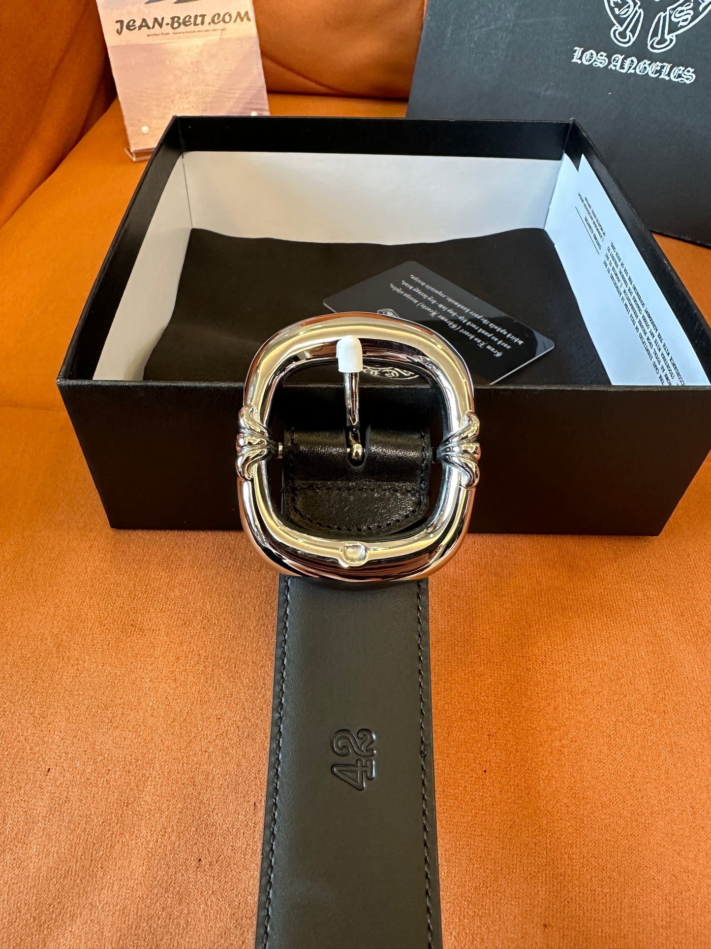 Chrome Hearts Leather Belt Silver Buckle Black
