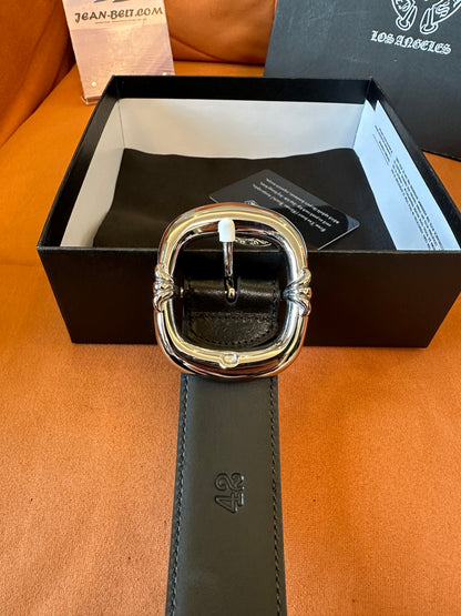 Chrome Hearts Leather Belt Silver Buckle Black
