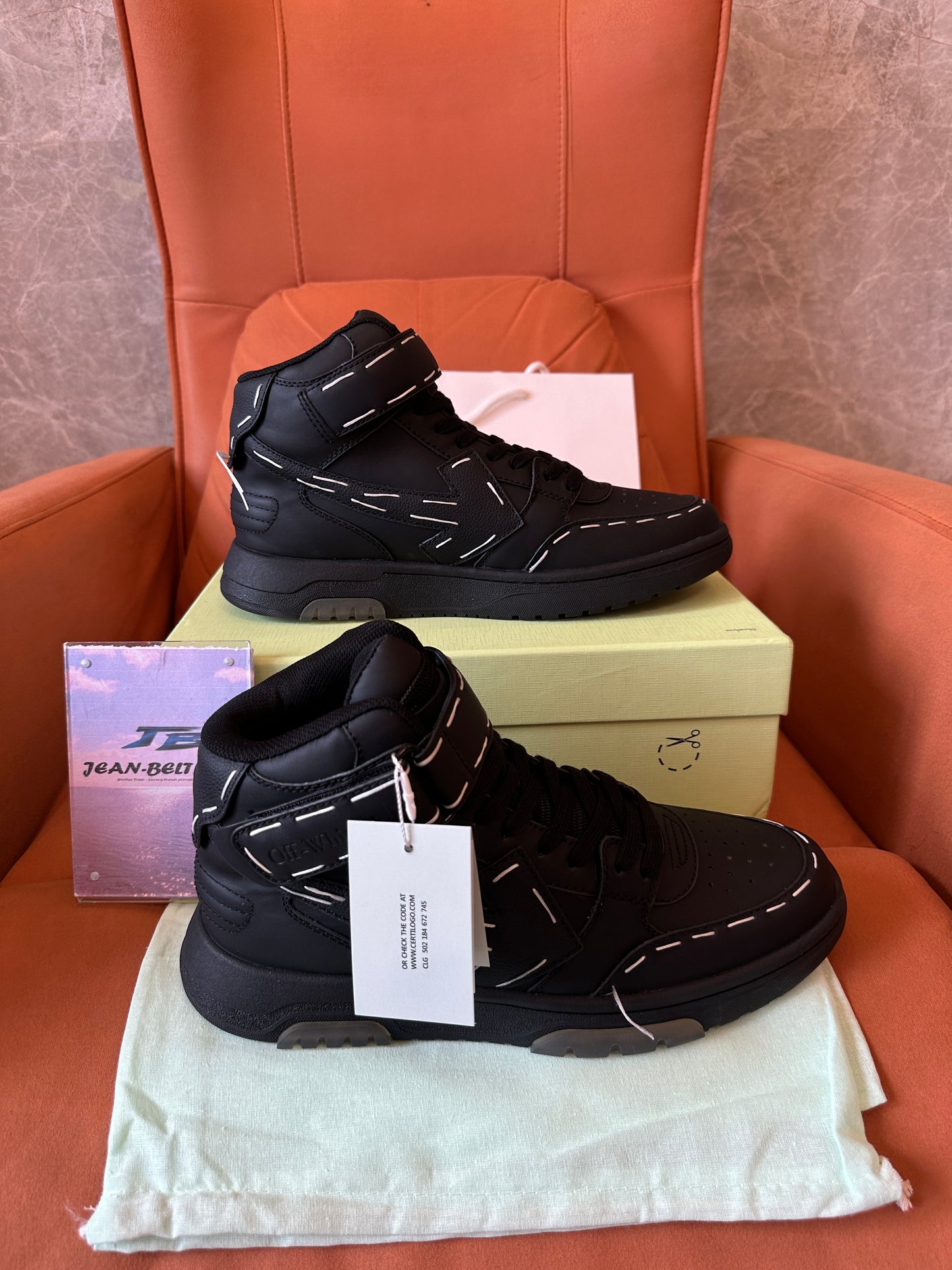 Off-White Off-Court High Top Arrow Leather Sneakers Black