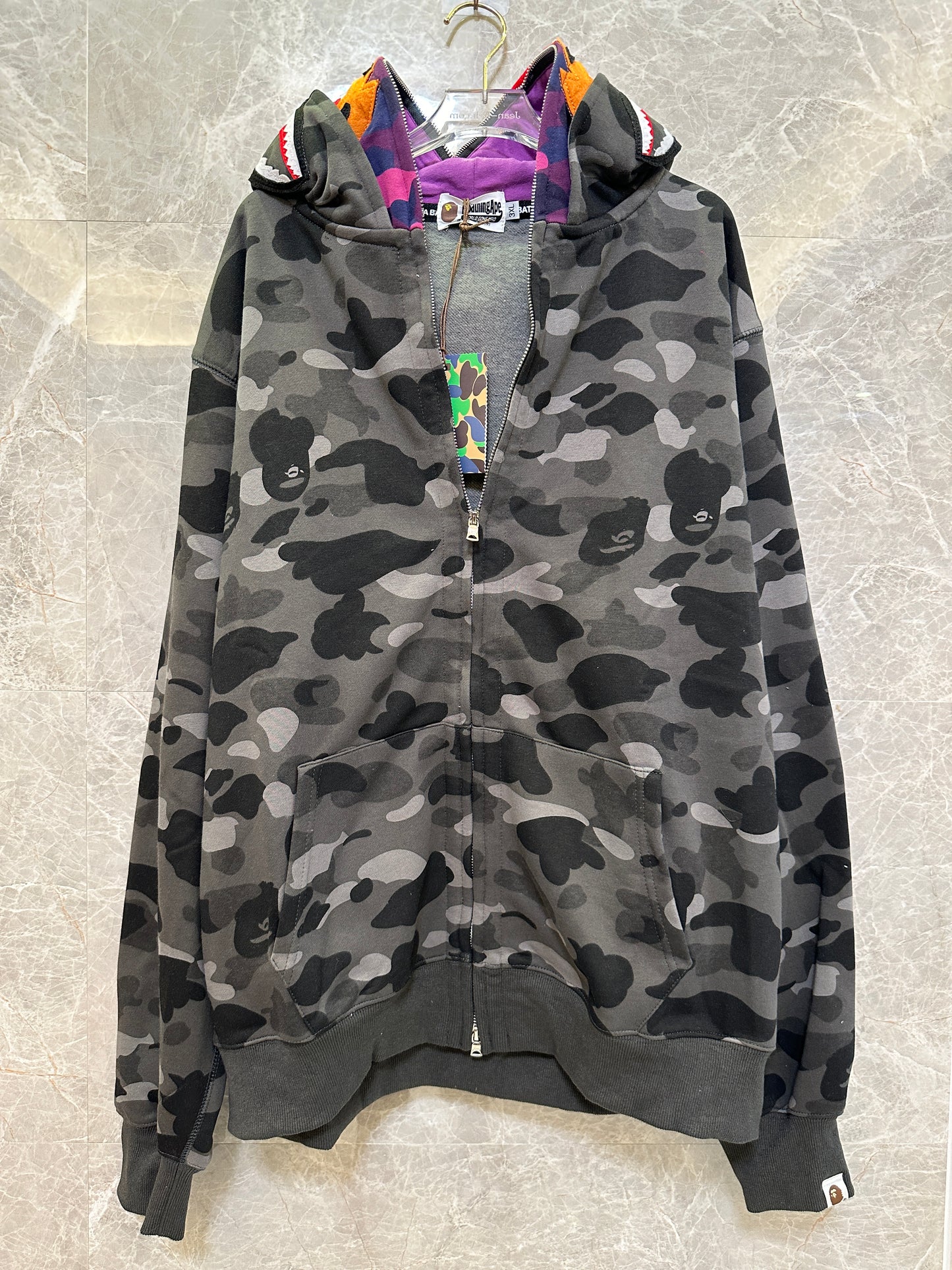 A Bathing Ape Shark Camo Full Zip Hoodie Black
