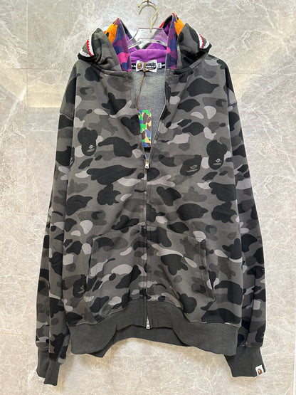A Bathing Ape Shark Camo Full Zip Hoodie Black