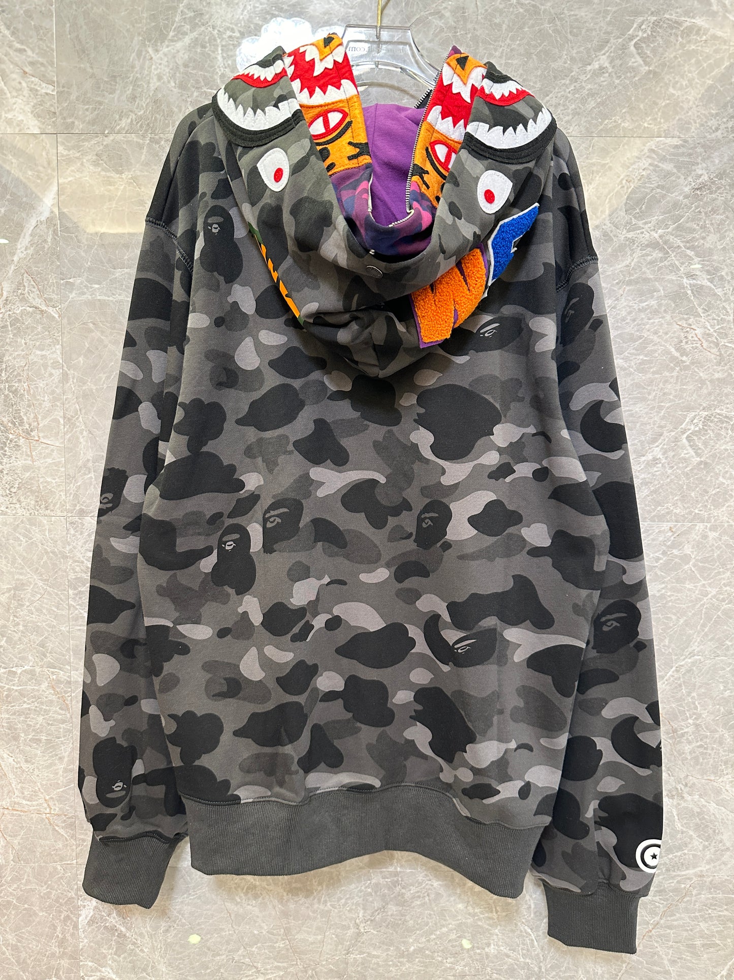 A Bathing Ape Shark Camo Full Zip Hoodie Black