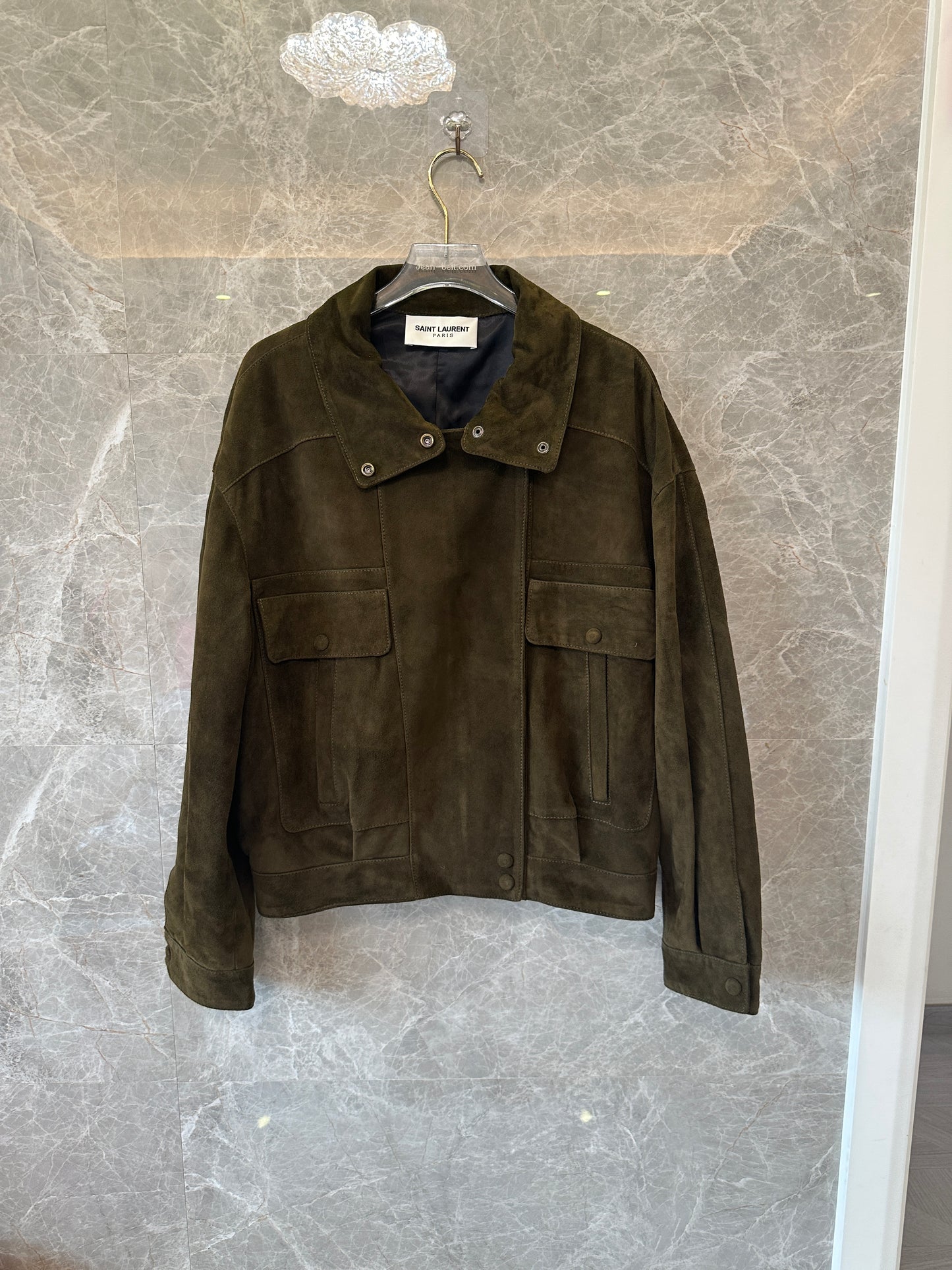Saint Laurent Suede Leather Jacket Olive Green