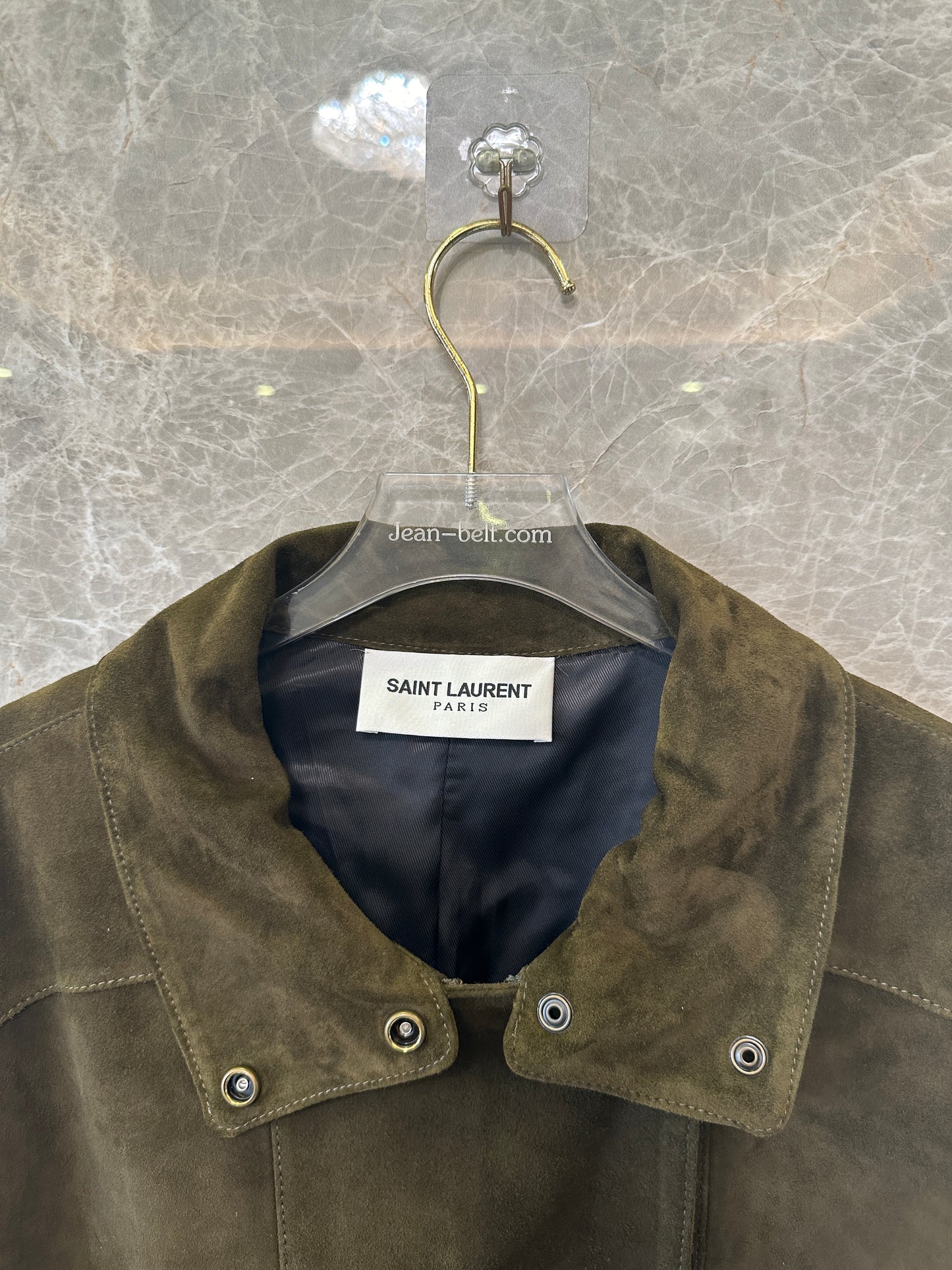 Saint Laurent Suede Leather Jacket Olive Green