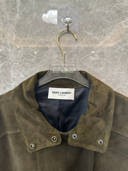 Saint Laurent Suede Leather Jacket Olive Green
