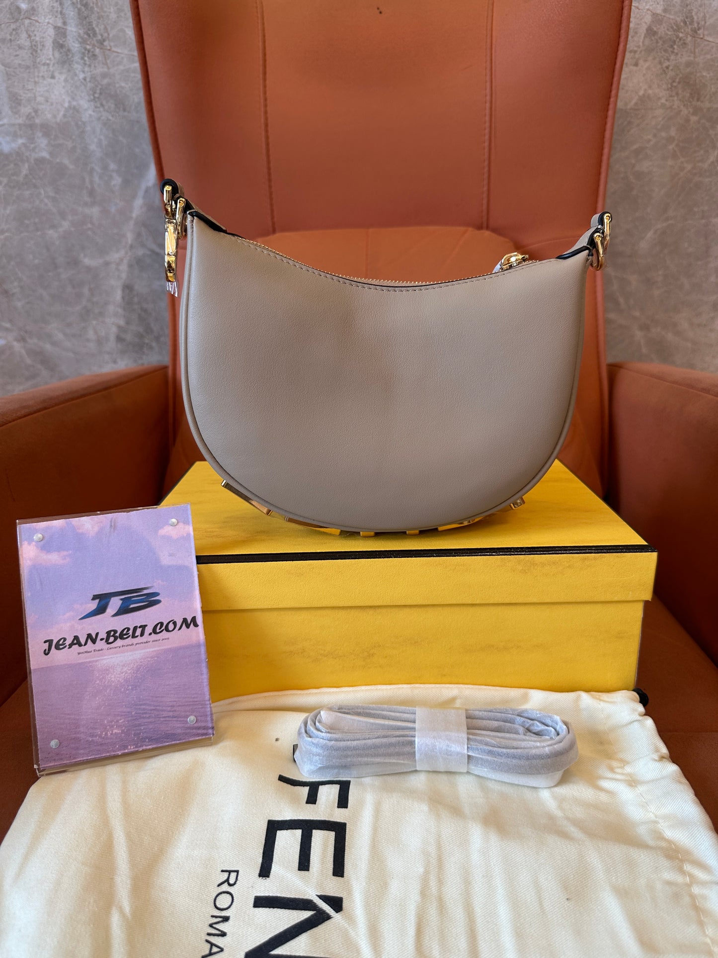 Fendi O'Lock Grey Leather Shoulder Bag