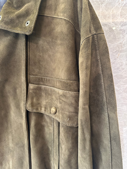 Saint Laurent Suede Leather Jacket Olive Green