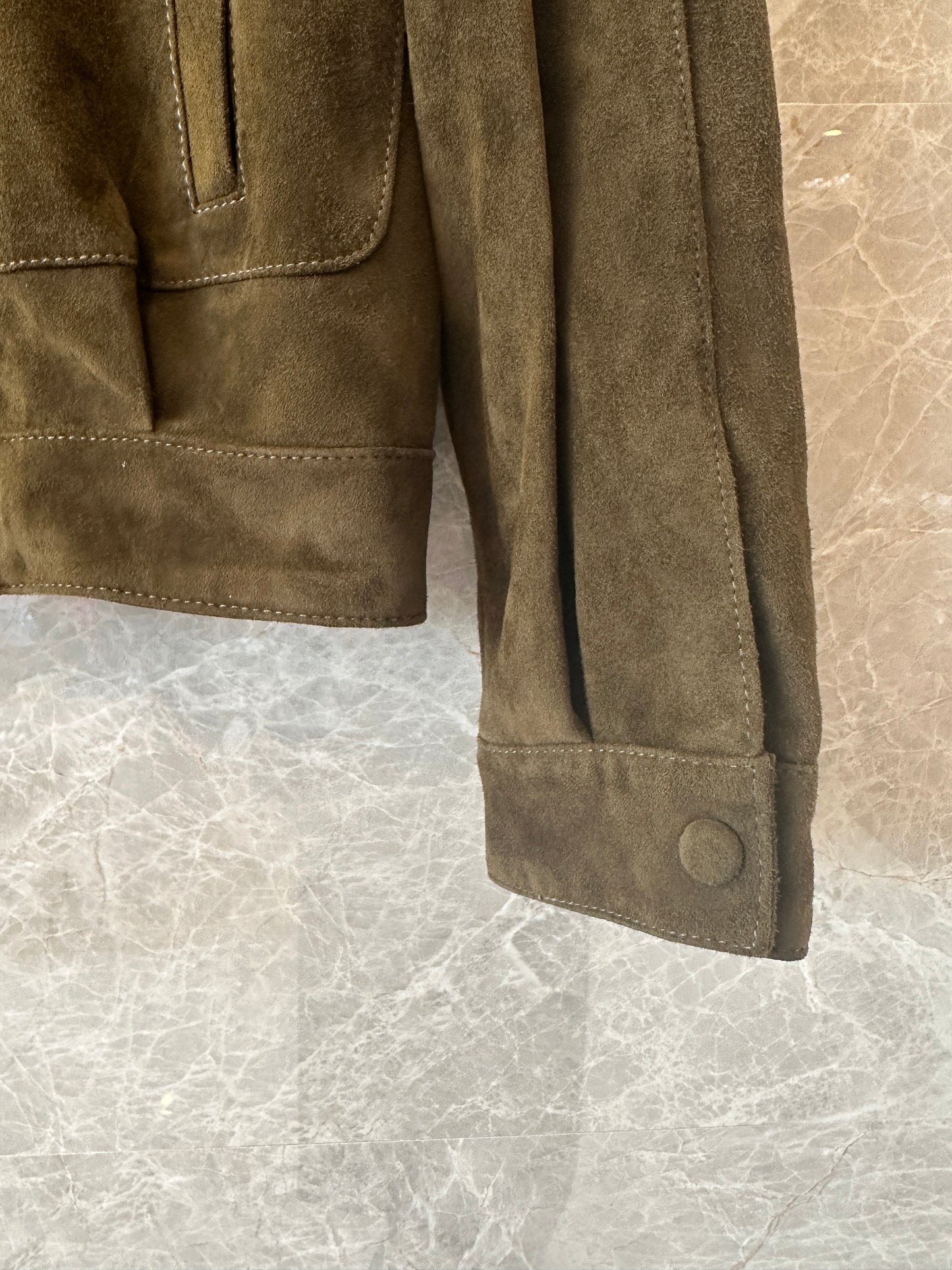 Saint Laurent Suede Leather Jacket Olive Green