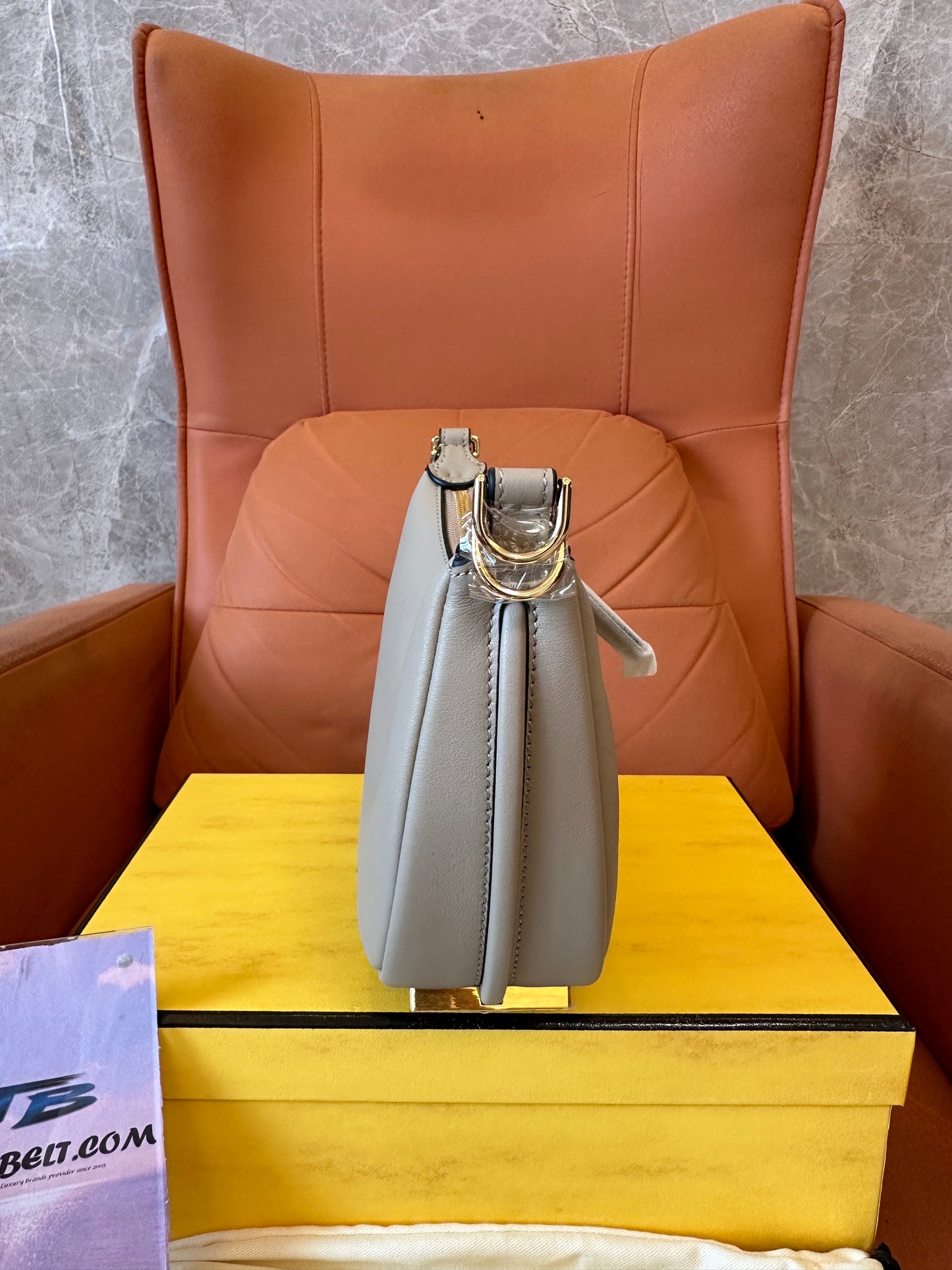 Fendi O'Lock Grey Leather Shoulder Bag