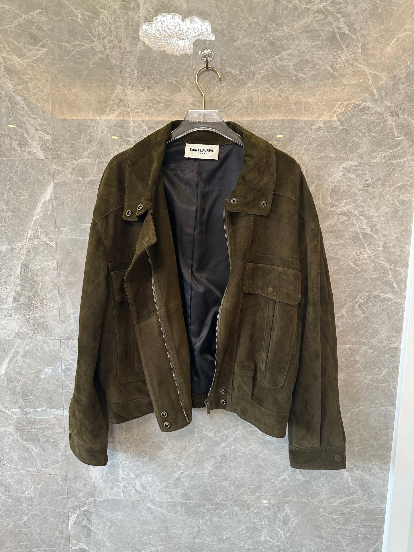 Saint Laurent Suede Leather Jacket Olive Green