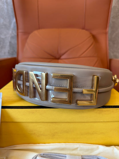 Fendi O'Lock Grey Leather Shoulder Bag