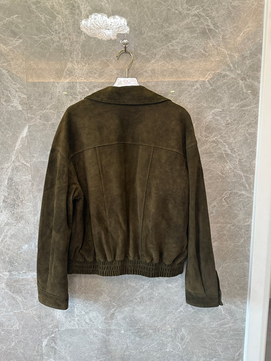 Saint Laurent Suede Leather Jacket Olive Green