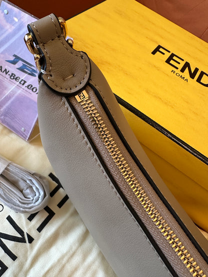 Fendi O'Lock Grey Leather Shoulder Bag