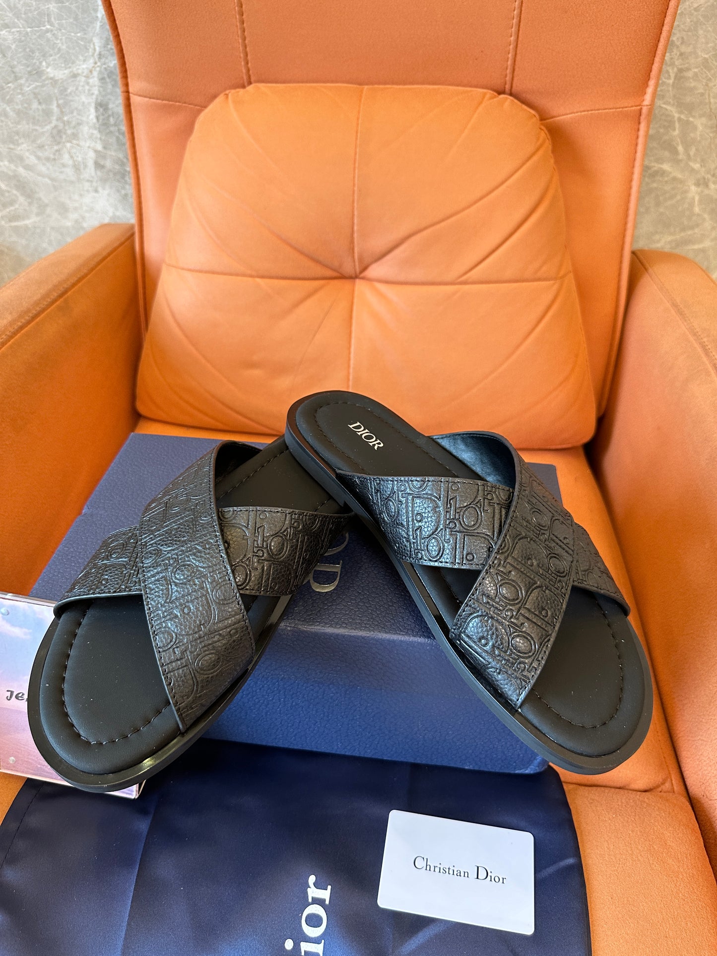 Dior Homme Chinelos de Atravessar em Pele de Vitelo CD Diamond Pretos