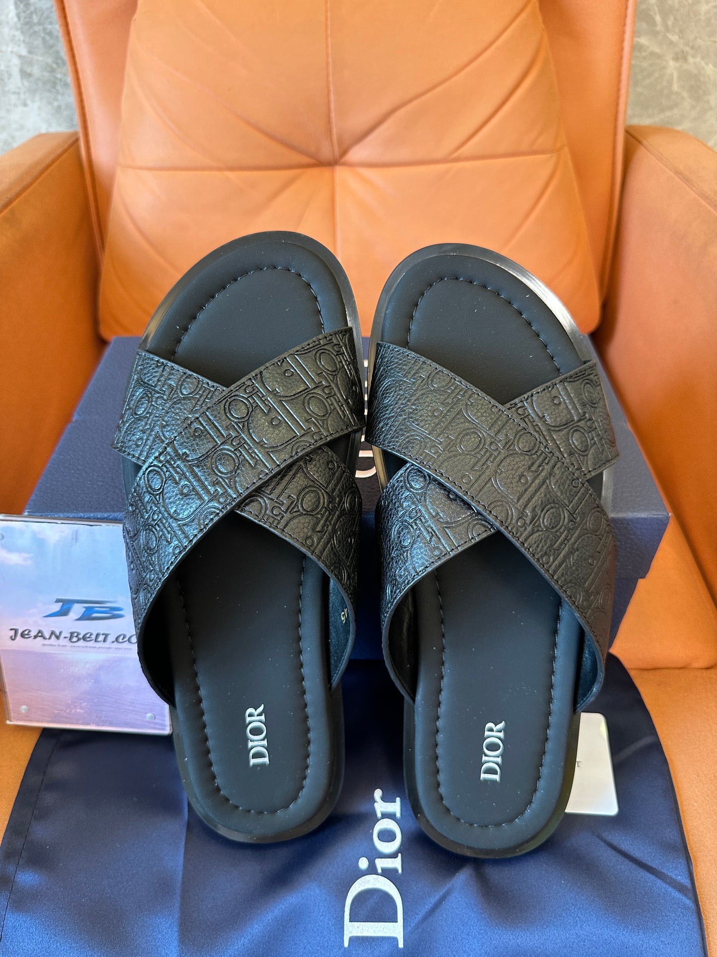 Dior Homme Chinelos de Atravessar em Pele de Vitelo CD Diamond Pretos