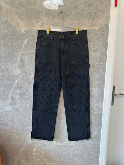 Louis Vuitton Monogram Patchwork Denim Cargo Pants Black