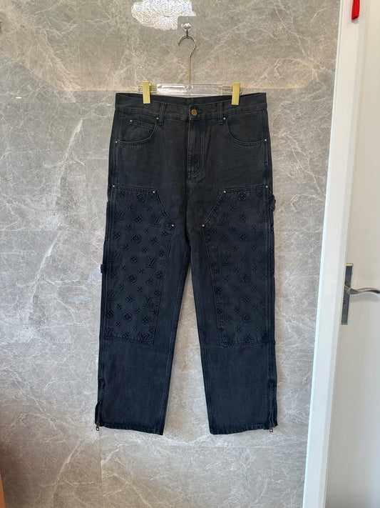 Louis Vuitton Monogram Patchwork Denim Cargo Pants Black