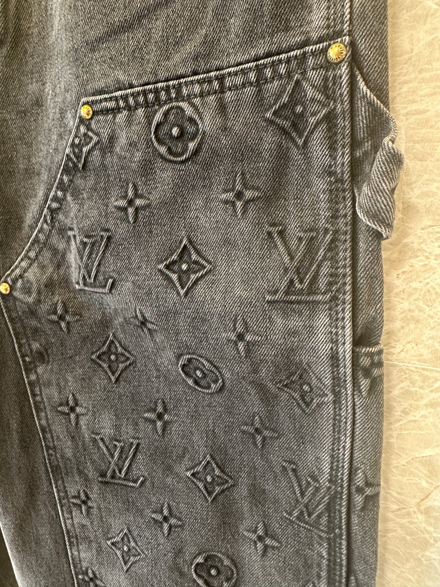 Louis Vuitton Monogram Patchwork Denim Cargo Pants Black