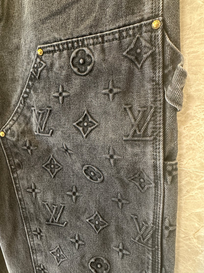 Louis Vuitton Monogram Patchwork Denim Cargo Pants Black