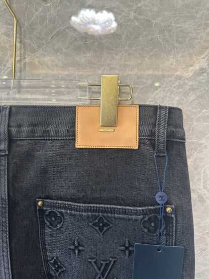 Louis Vuitton Monogram Patchwork Denim Cargo Pants Black