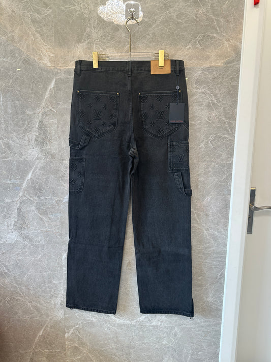 Louis Vuitton Monogram Patchwork Denim Cargo Pants Black