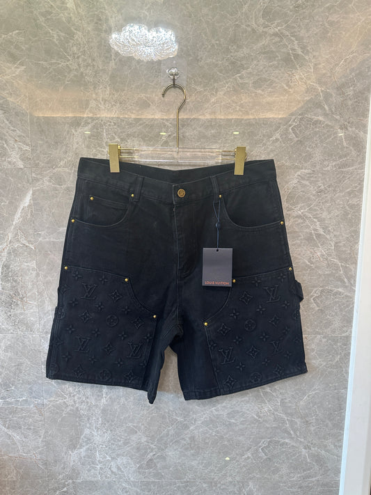 Louis Vuitton Monogram Embossed Denim Cargo Shorts Black