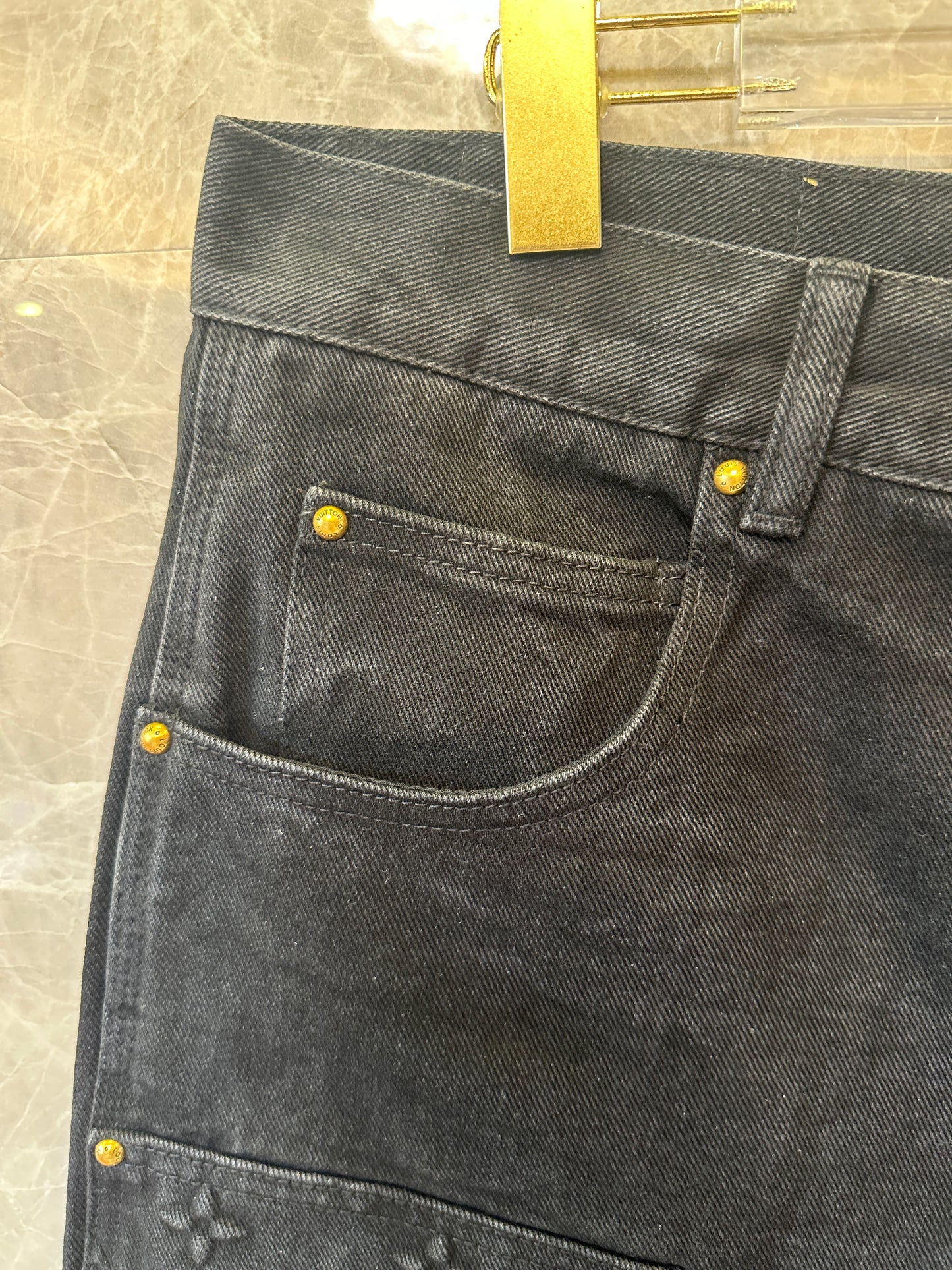 Louis Vuitton Monogram Embossed Denim Cargo Shorts Black