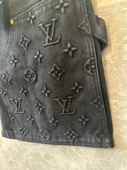 Louis Vuitton Monogram Embossed Denim Cargo Shorts Black