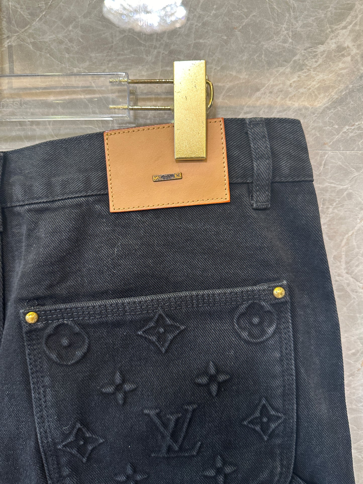 Louis Vuitton Monogram Embossed Denim Cargo Shorts Black