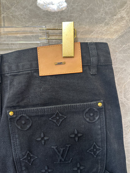 Louis Vuitton Monogram Embossed Denim Cargo Shorts Black