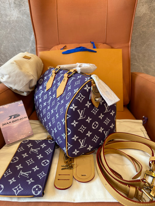 Louis Vuitton Speedy 30 Bandoulière Monogram Purple Leather Set Bag