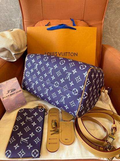 Louis Vuitton Speedy 30 Bandoulière Monogram Purple Leather Set Bag