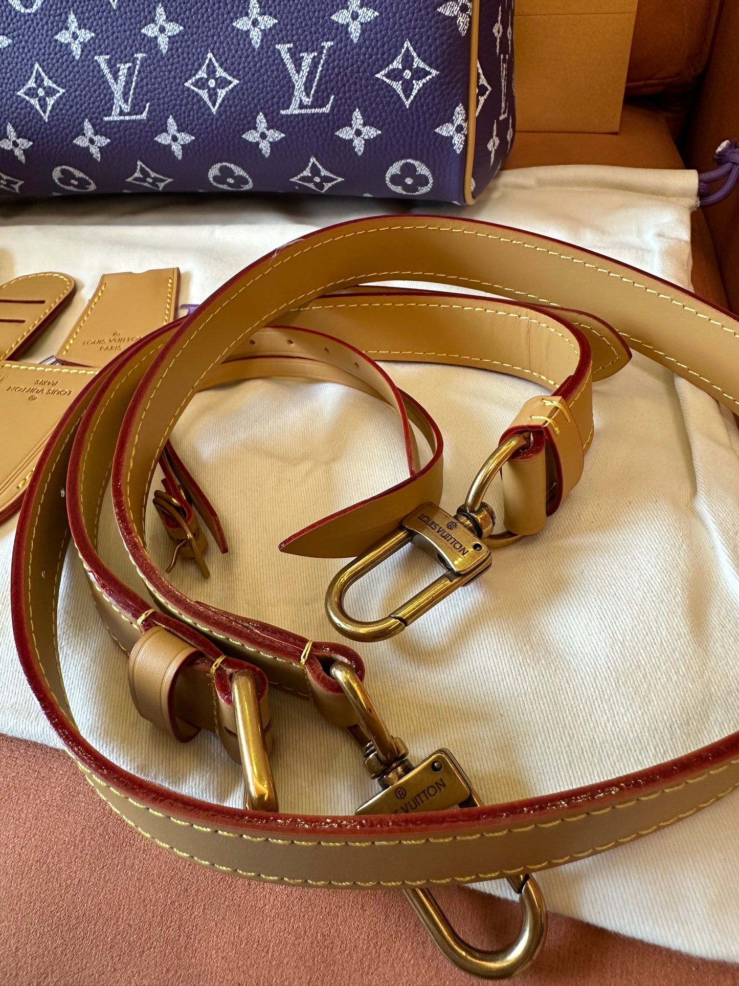 Louis Vuitton Speedy 30 Bandoulière Monogram Purple Leather Set Bag