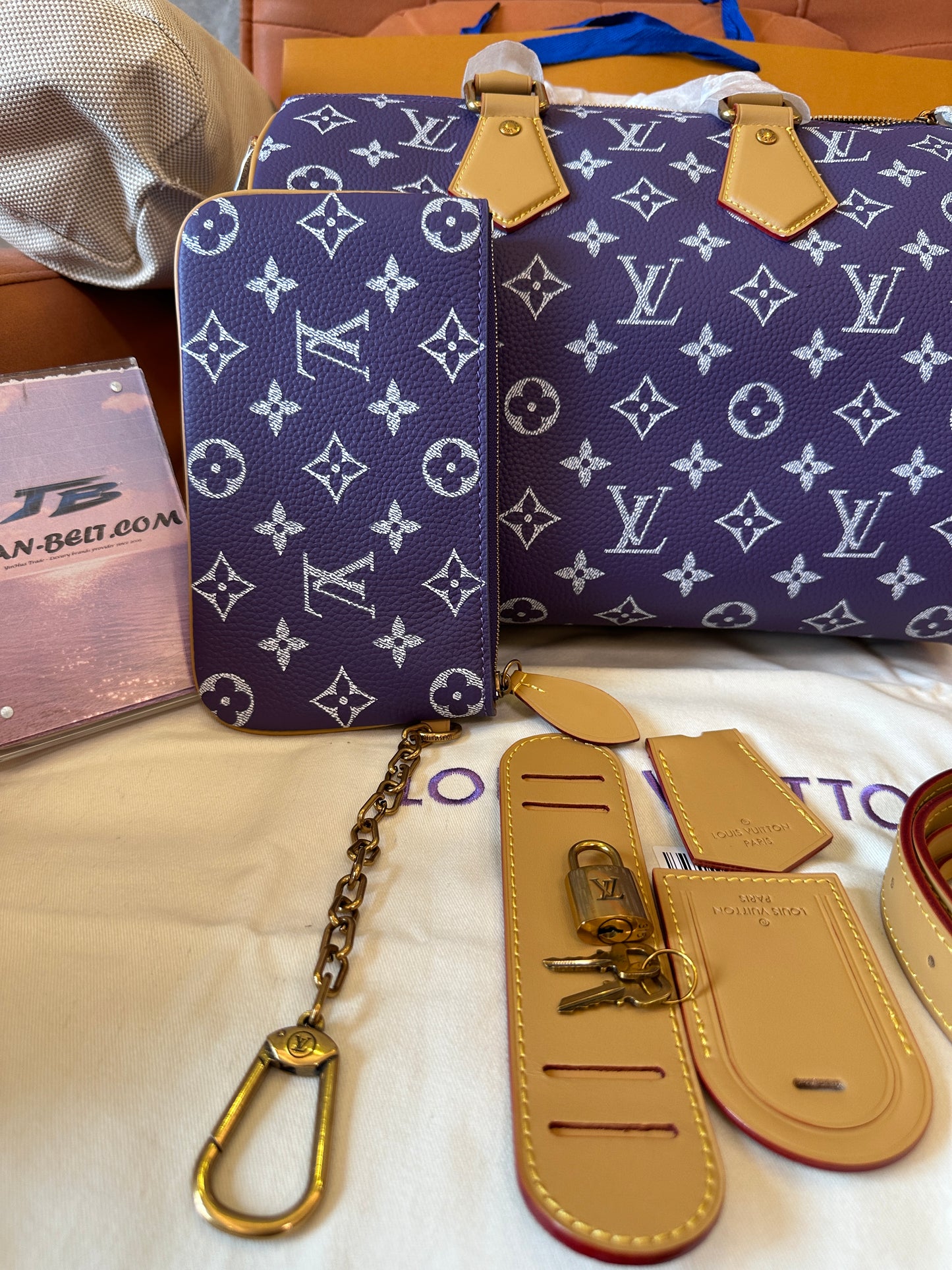 Louis Vuitton Speedy 30 Bandoulière Monogram Purple Leather Set Bag