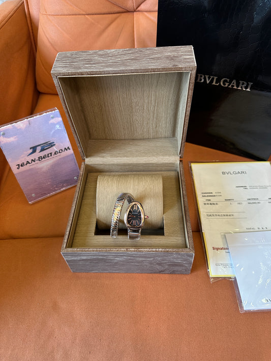 Bvlgari Serpenti Tubogas Snake Watch Stainless Steel Black Dial