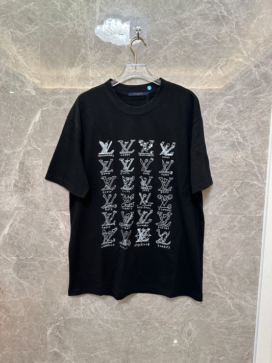 Louis Vuitton LV Graphic Letters Print Black T-Shirt
