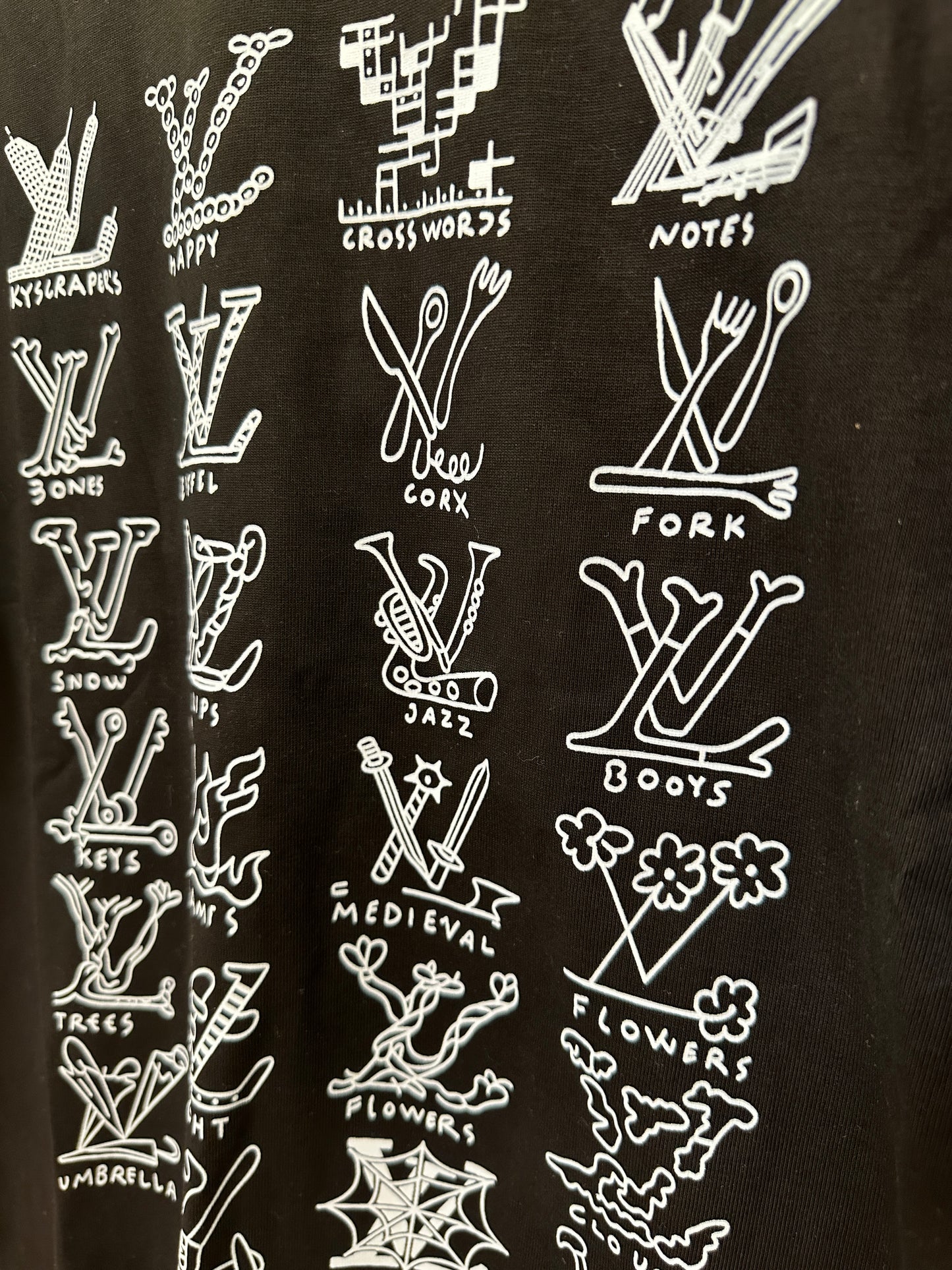 Louis Vuitton LV Graphic Letters Print Black T-Shirt