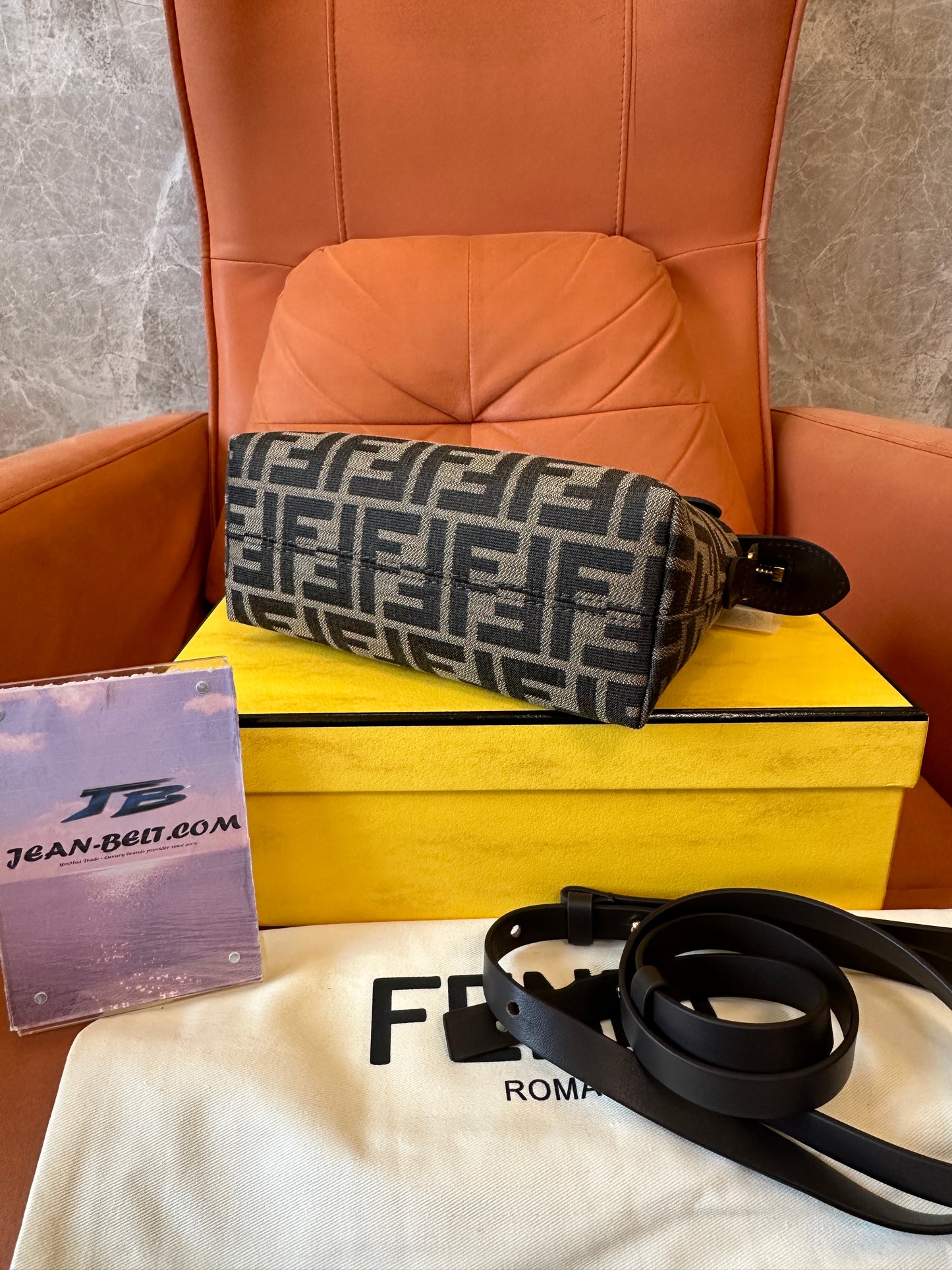 Fendi FF Monogram Mini Top Handle Crossbody Bag Brown