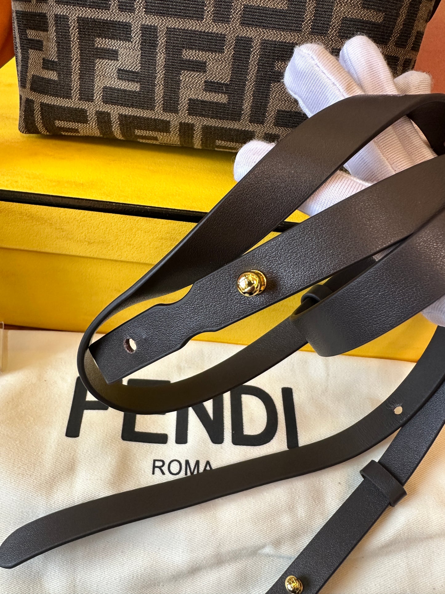 Fendi FF Monogram Mini Top Handle Crossbody Bag Brown