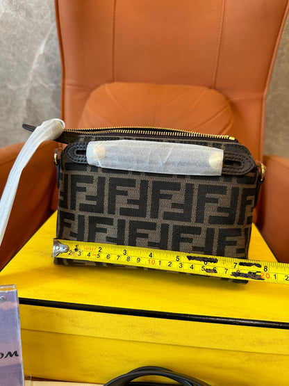 Fendi FF Monogram Mini Top Handle Crossbody Bag Brown